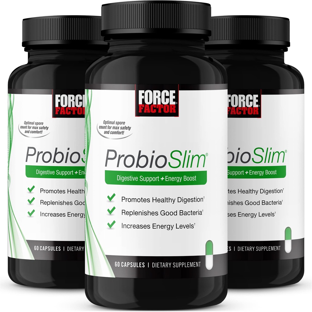 Facteur de force ProbioSlim Probiotique Supplément pour les femmes et les hommes avec des probiotiques et extrait de thé vert, réduire le gaz, le gonflement, la constipation, le soutien de la santé digestive et de la santé gustative, 180 capsules (3-pack)