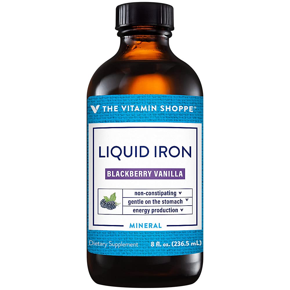 La Vitamine Shoppe Fer liquide, BlackBerry Vanilla Aromatisé, Facilement absorbé, Non Constipant, Production d'énergie Immune support (8 fluides liquides)