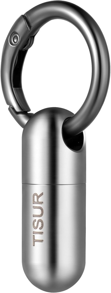 TISUR Micro Schlüsselanhänger Pillenhalter, Titan Pillen-Gehäuse wasserdicht Pillenbehälter, Tragbare Tiny Pillen-Organisator für Reisetasche