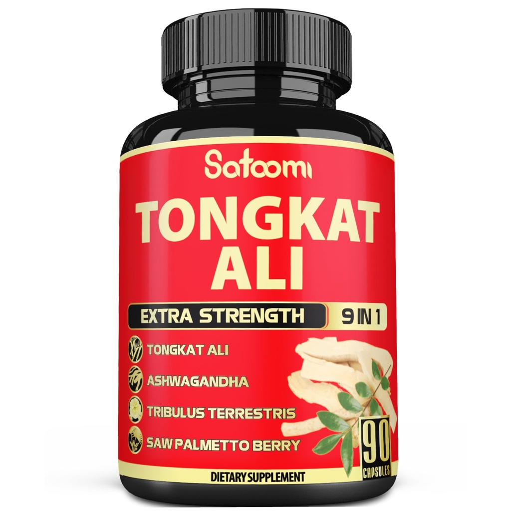 Satoomi 9in1 Tongkat Ali Root Extract - Ashwagandha, Tribulus Terrestris - 90 Capsules for 3 Months - Support Strength, Energy & Healthy Immune