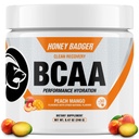 Honey Badger BCAA + EAA Aminosäuren Pulver, BCAAs + L-Glutamin, Keto, Vegan, Zucker frei für Männer und Frauen, Hydration & Post Workout Muskel-Recovery-Mix, Peach Mango, 30 Servierungen