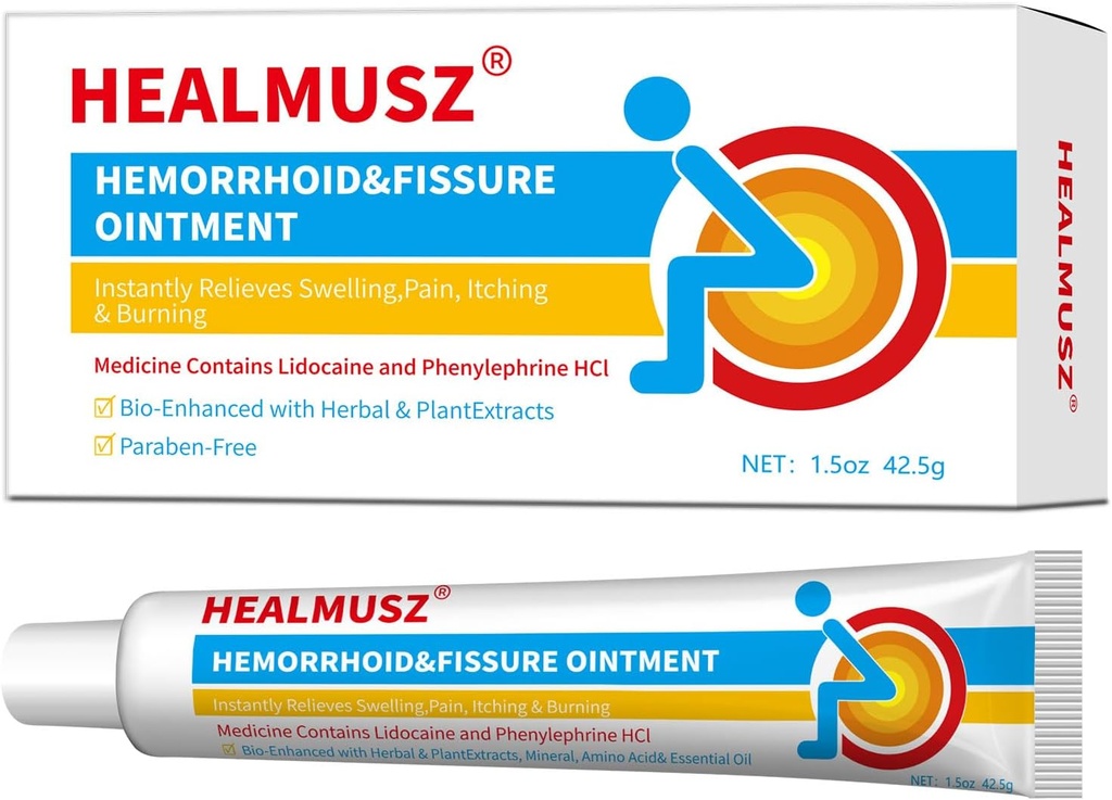 HEALMUSZ Rapid Relief Hämorrhoid Creme mit 4% Lidocaine Cream und 0.25% Phenylephrine HCI für Fast Acting Relief von Schmerz, Schwellung, Discomfort und Juckreiz (1.5 oz)