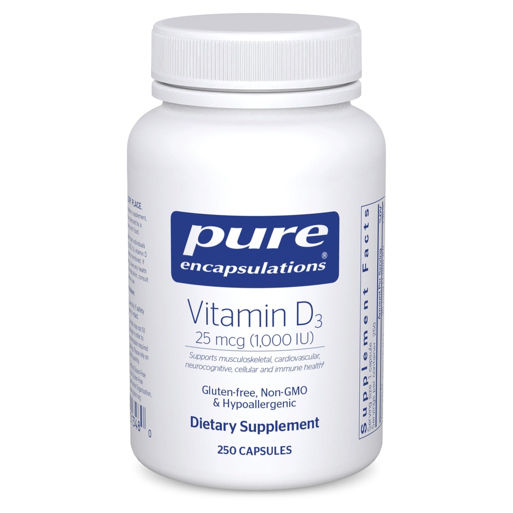 Reine Kapseln Vitamin D3 25 mcg (1.000 IU) - Ergänzung zur Unterstützung von Knochen, Gelenk, Brust, Herz, Colon & Immune Gesundheit - mit Premium Vitamin D - 250 Kapseln