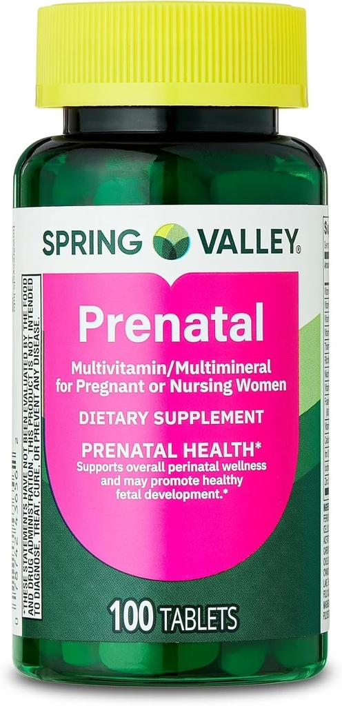 Spring Valley Prenatal Multivitamin/Multimineral für schwangere und stillende Frauen Nahrungsergänzungstabletten, 100 Count - New Look