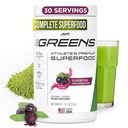 JYM Greens Super poudre alimentaire pour la performance, Blueberry Acai, Spiruline, Champignons, Vitamines, BroccoPhane et Brocoli, Hommes et femmes, 30 portions