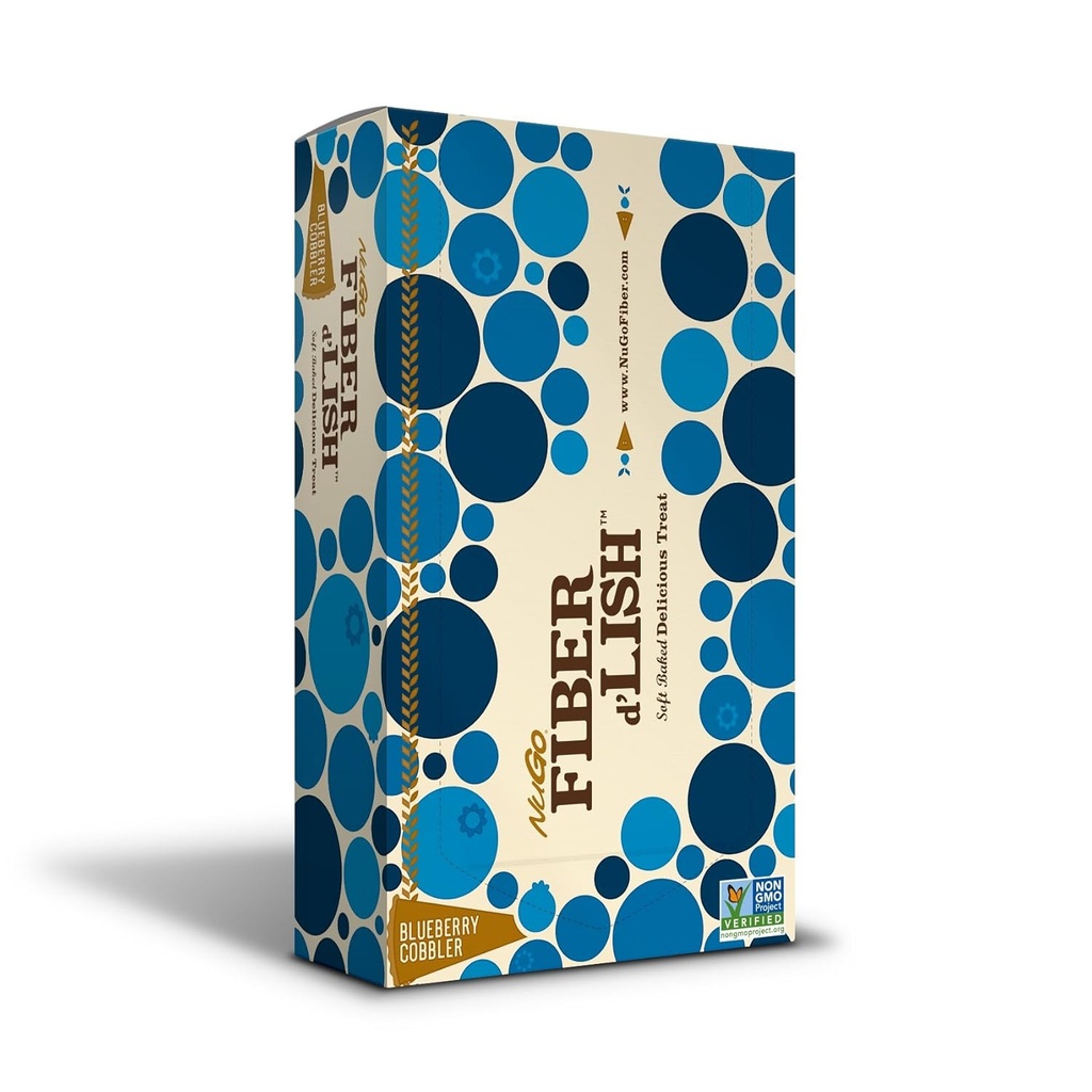NuGo Fiber d'Lish Blueberry Cobbler, 12g High Fiber, Vegan, 150 calories, 1,6 once (paquet de 16)