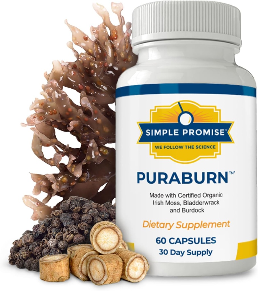 Simple Promise PuraBurn™ - Herbal Wellness Supplement with Organic Irish Sea Moss, Bladderwrack & Burdock Root - Supports Digestive Health & Nutrient Absorption - 60 Capsules
