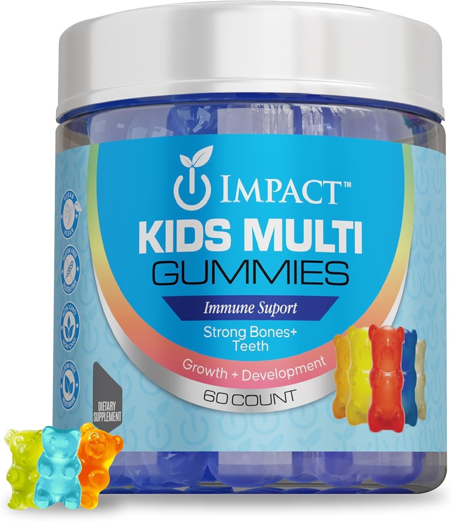 Impact Kids Multi Gummies - 60 Count Sugar Free Powerful Blend of Vitamins & Nutrients, Non-GMO, Vegan & Health Well-Being Kids Multivitamin