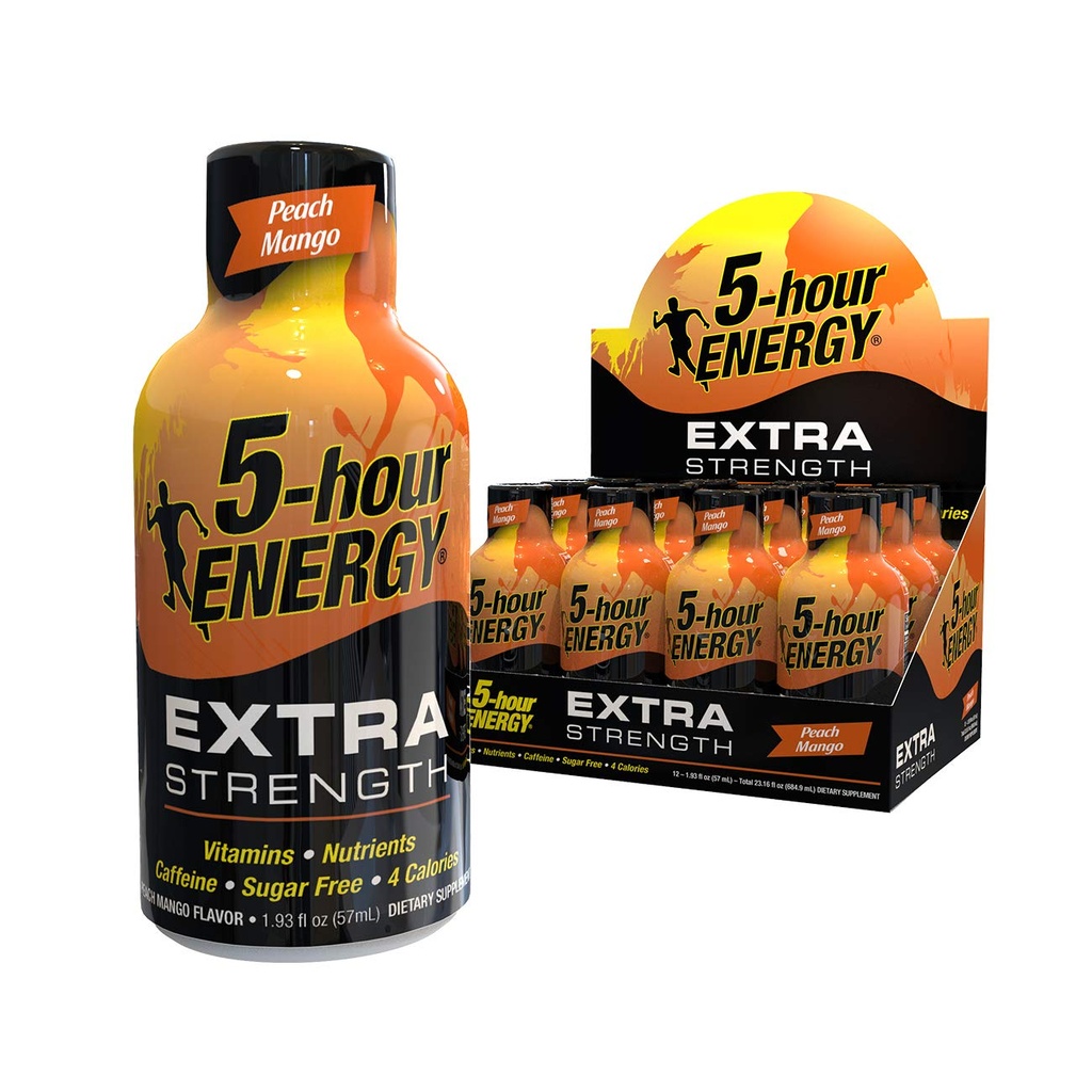 5-stündige ENERGIE Shot, Extrastärke, Peach Mango, 1.93 Unze,12 Count