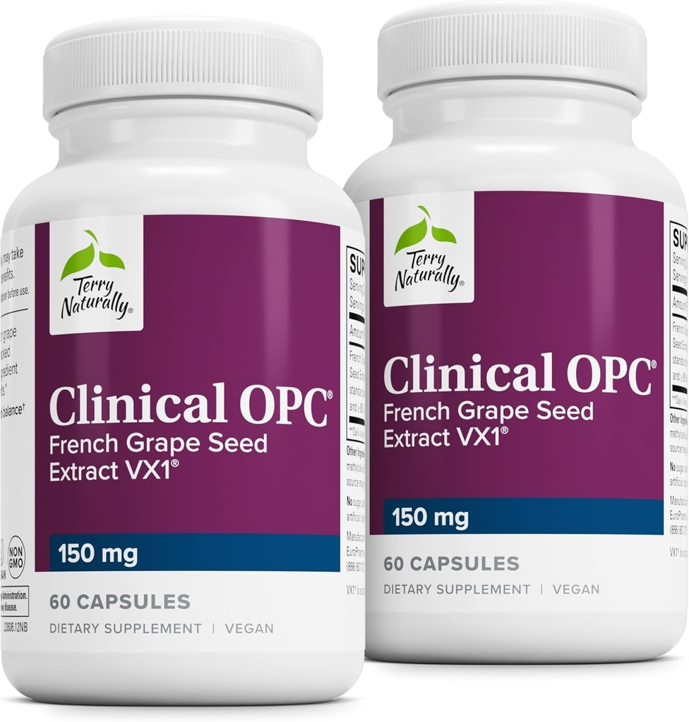 Terry Naturally Clinical OPC - Cardiovascular Health & Focus Support Supplement - Nahrungsergänzung mit Grape Seed Extract & Sunflower Lecithin - Immununterstützung - 150 mg, 60 Softgels (Pack von 2)