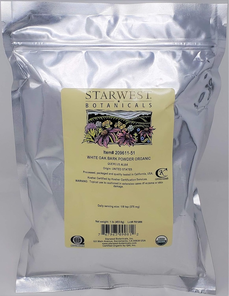 Starwest Botaniques Poudre d'écorce de chêne blanc biologique, 1 livre