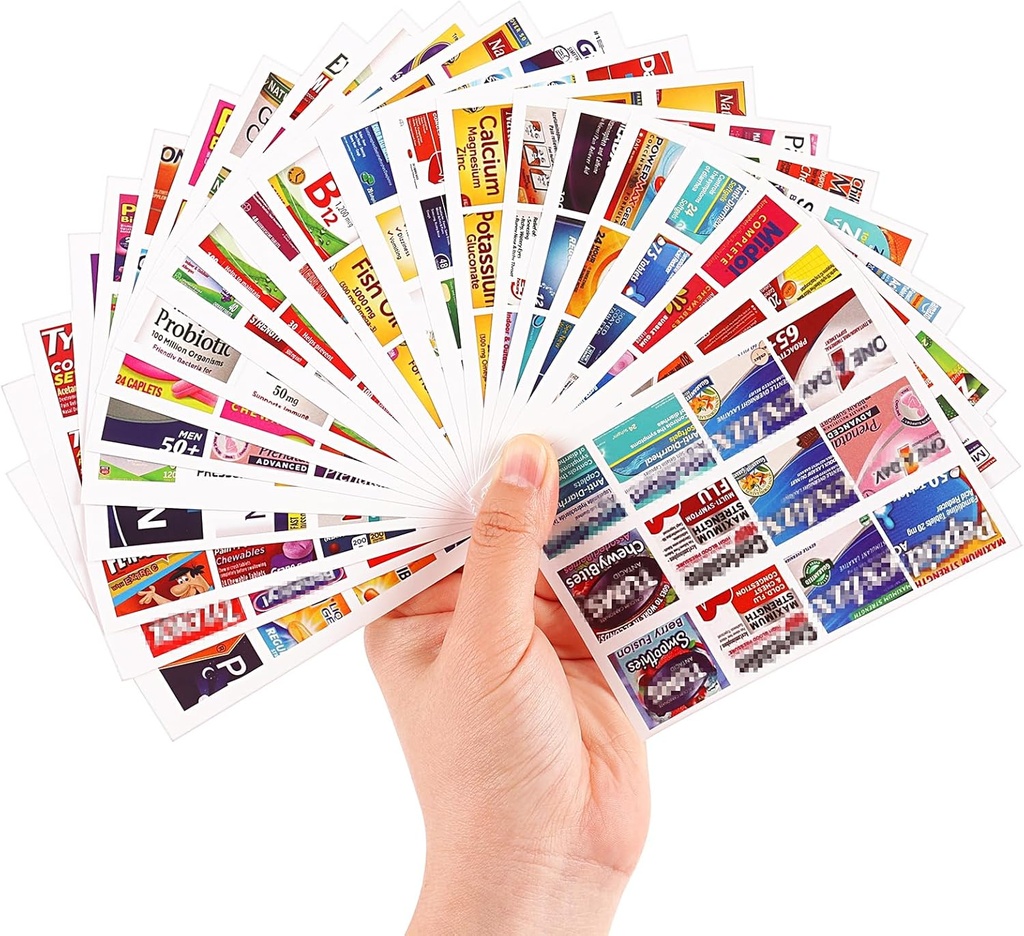 Stickers Médecine 482Pcs pour Organisateurs de Pill, Stickers Médicament Quotidien Qualité de Voyage de Marques, Stickers Pill Box Lables...
