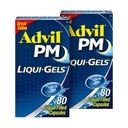Advil PM Liqui-Gels analgésique et aide au sommeil de nuit, médicament contre la douleur avec Ibuprofène pour soulager la douleur et Diphenhydramine HCL pour aide au sommeil - 2x80 Capsules remplies de liquide