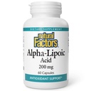 Facteurs naturels Acide alpha-lipoïque 200mg Capsules, 60-Conte