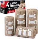 Premium Elastic Bandage Wrap - 4pk (2x3in, 2x4in) + 12 Extra Clips - Strong Compression Bandage Wrap für Handgelenke, Knöchel, Füße und Knie