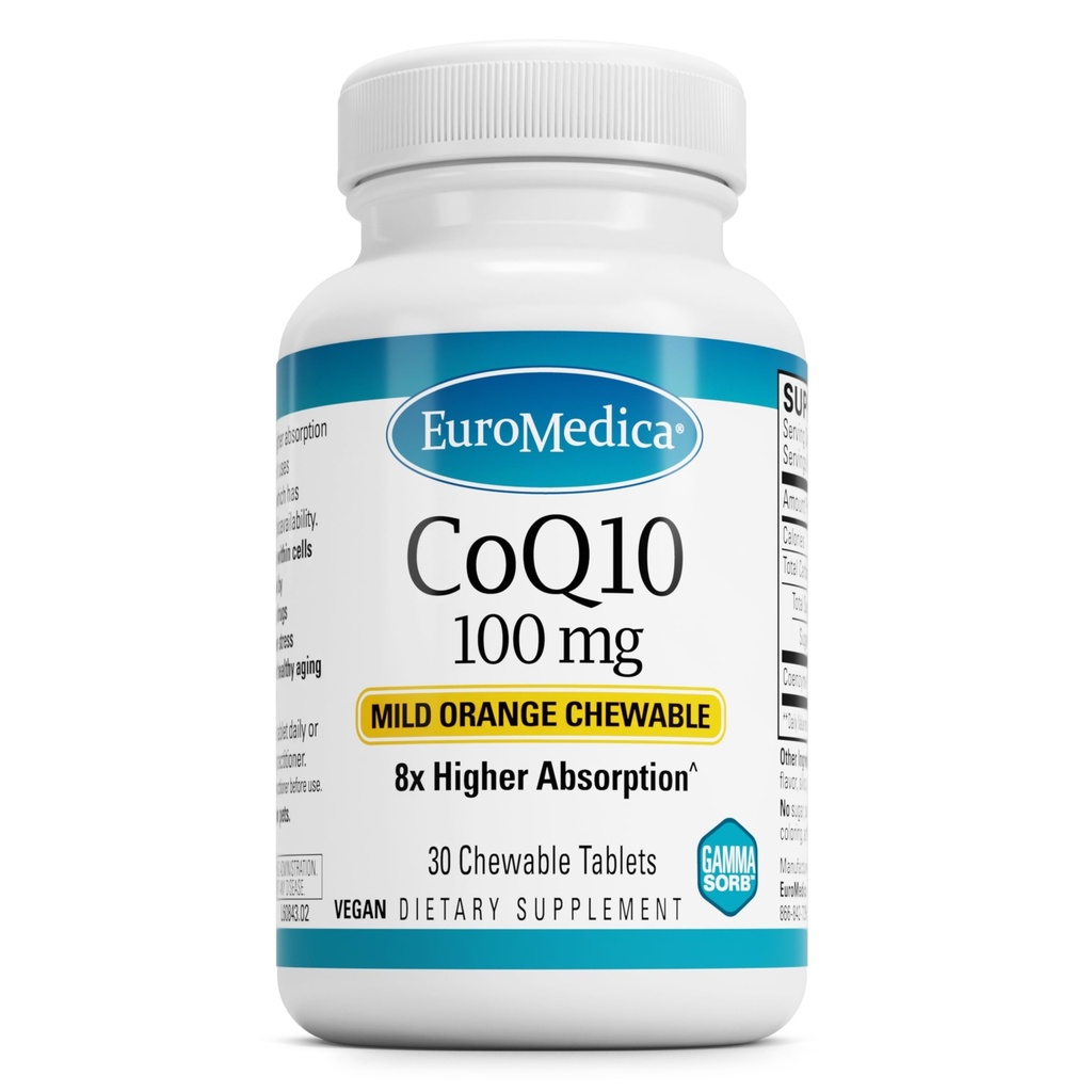 EuroMedica CoQ10 100 mg - Cellular Energy Support Supplement - Höhere Absorption CoQ10 Chewable Supplement - Nahrungsergänzungsmittel für gesundes Altern und Gehirn Gesundheit - 30 Kautabletten