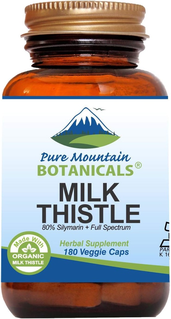 Pure Mountain Botanicals High Potency Milk Thistle -180 Kosher Vegan Kapseln mit 450mg Bio Milchdistel Seed und Extrakt