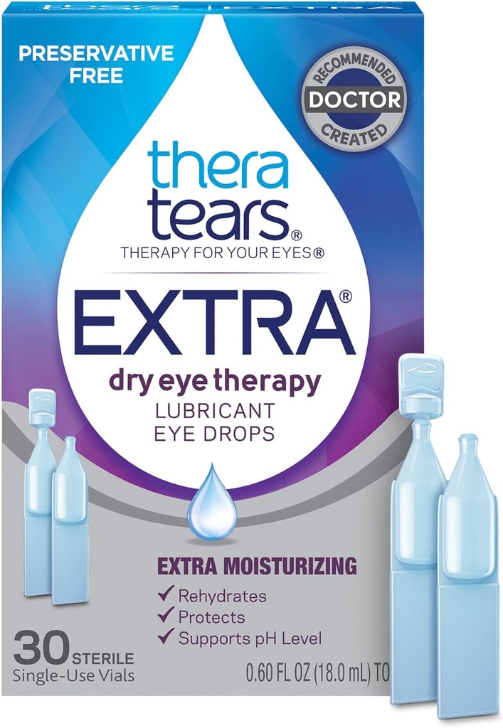 TheraTears Extra trockene Augentherapie Konservierungsfreie Schmierung Augentropfen für trockene Augen, 30 Single-Use Vials