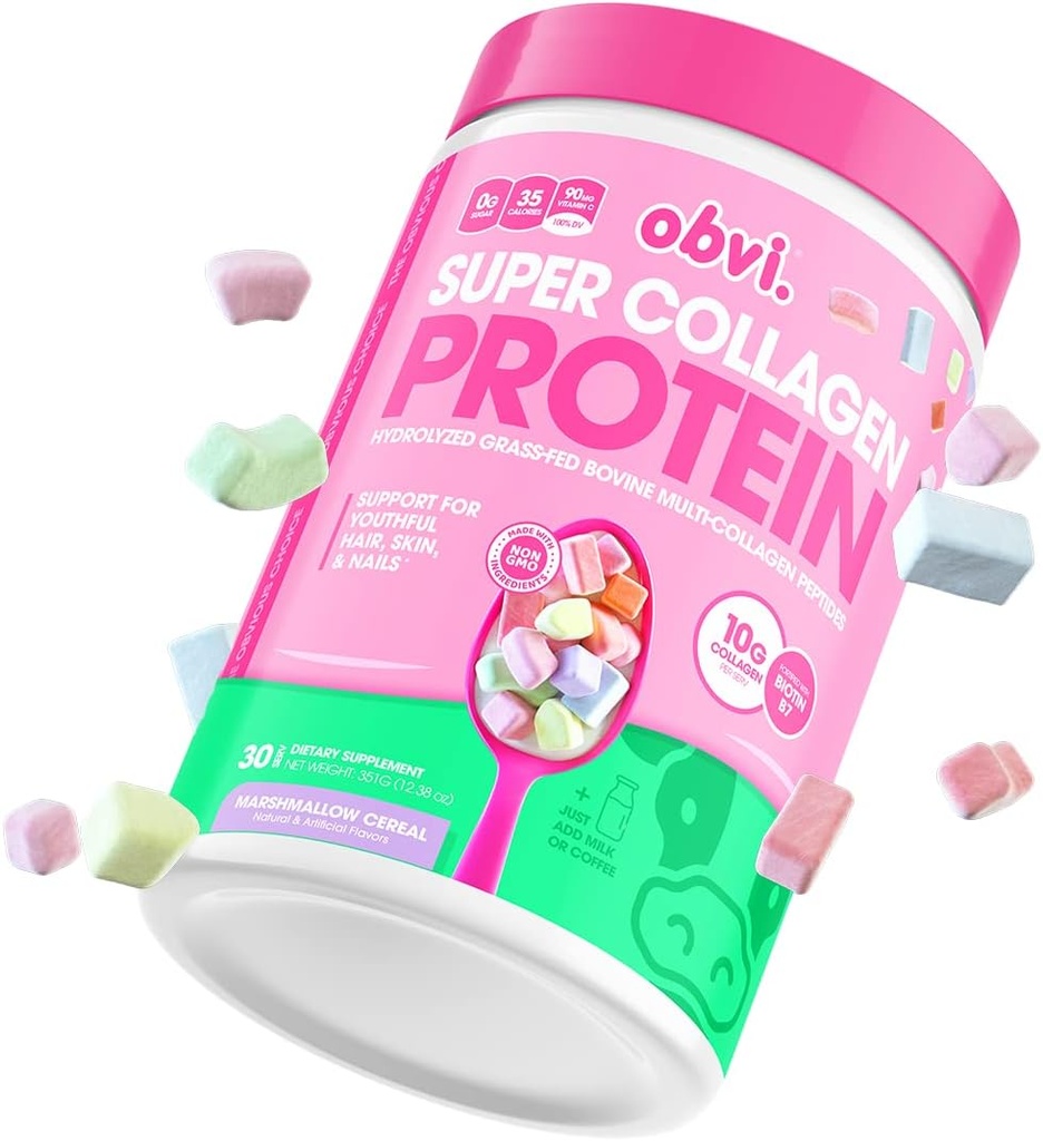 Obvi Collagen Peptide, Protein Powder, Keto, Gluten und Dairy Free, Hydrolysed Grass-Fed Bovine Collagen Peptides, unterstützt Gut Health, Gesundes Haar, Haut, Nägel (30 Servierungen) (Marshmallow Cereal)