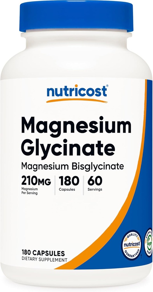 Nutricost Magnesium Glycinate Capsules (180 Capsules, 210 mg Per Serving) - Magnesium Glycinate Supplement for Gentle Absorption