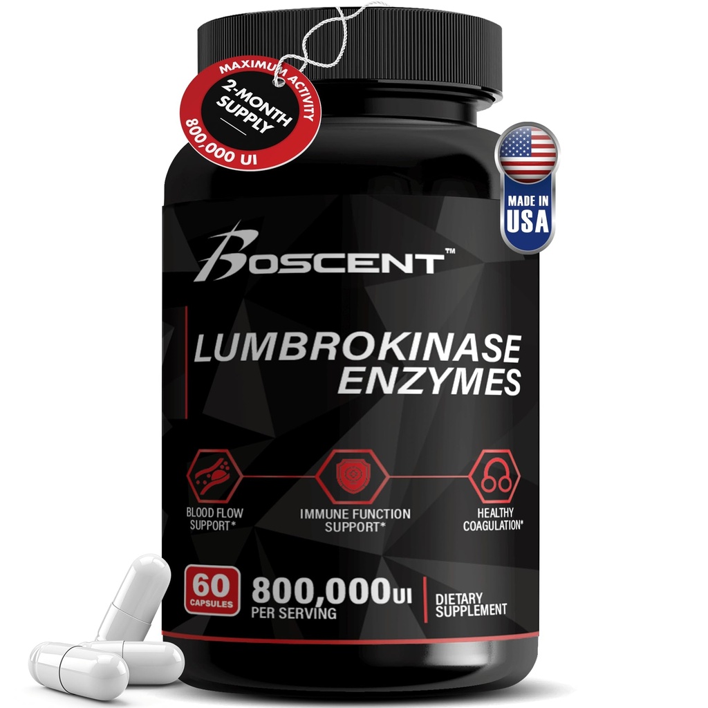 Lumbrokinase Supplement 40mg (60 Kapseln) - Maximale Aktivität-800.000 UI - Reine Lumbrokinase Enzyme Verdauungsenzyme, Bessere als Serrapeptase Nattokinase Supplement, Lab Tested, Non GMO