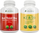 Riz de levure rouge purement Holistique 1200mg avec CoQ10 & Niacine + Vitamine D3 5000 UI (125mcg) & K2 MK7 90mcg Bundle - 270 Capsules végétariennes - Fabriqué aux États-Unis