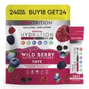 Hydration Pulver, Wild Berry Pack von 24 Elektrolyt-Pulver-Packets, Natürlich geflammte Hydrating-Packets für Wasser, schnell wirkende Hydrate-Elektrolyten mit Vitaminen B & C, Energie & Erholung