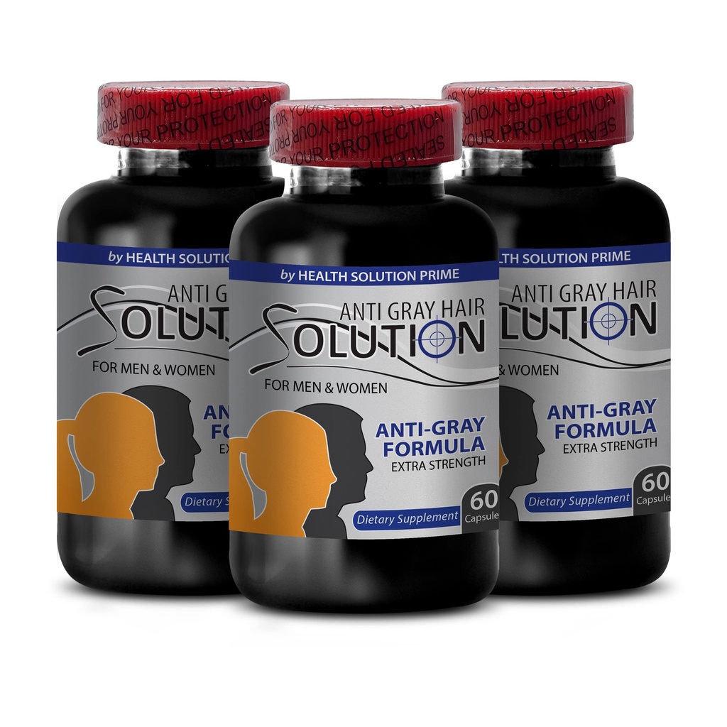 Reversal de cheveux gris - Solution de cheveux anti-gris - supplément de biotine, produits capillaires, extrait de pametto de scie, L-Tyrosine, racine de papillon, pilules de folate, vitamine b6, formule naturelle, pilules d'énergie, 3 Bot 180 capsules