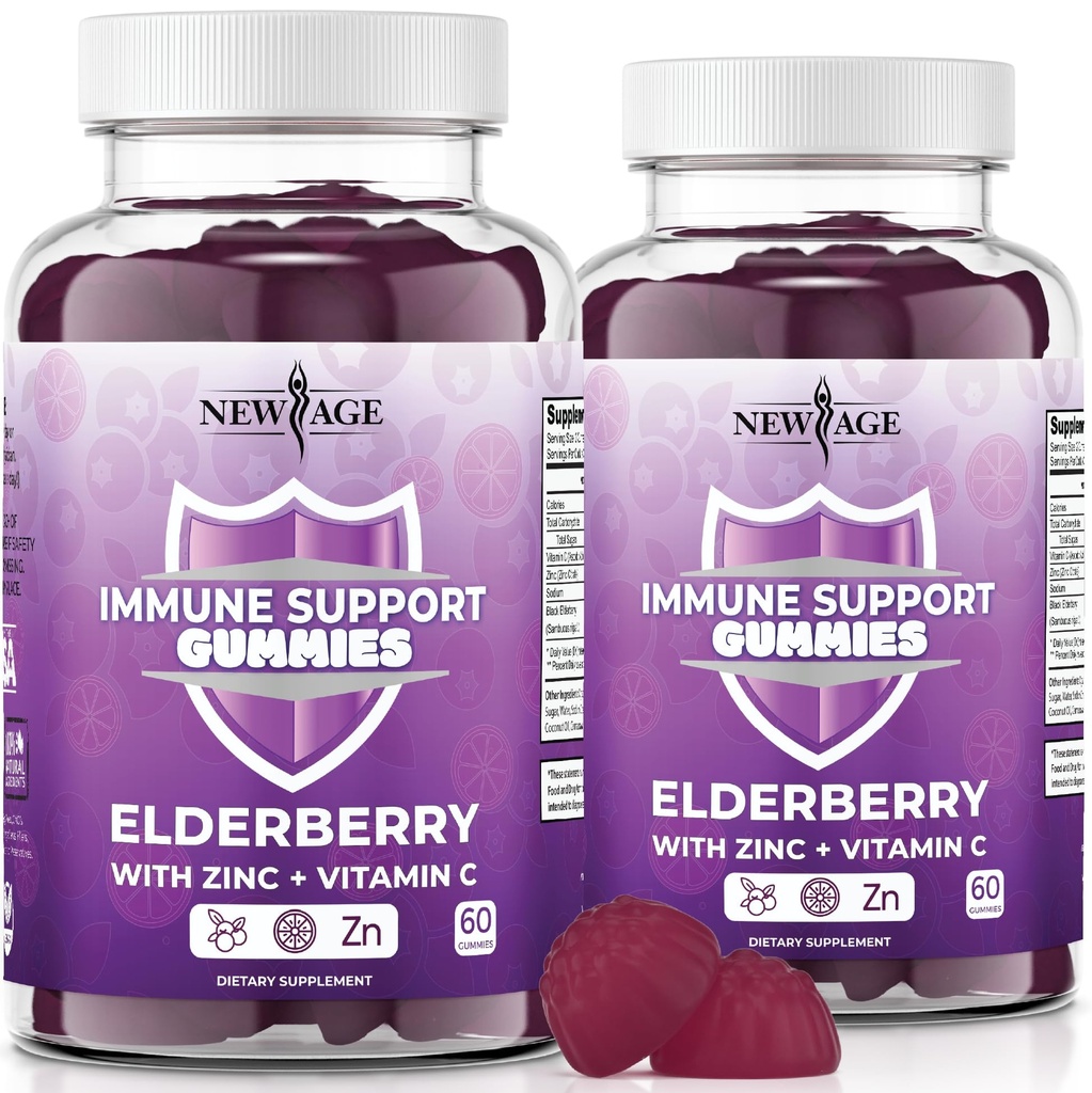 NEU AGE Immunsystem unterstützen Gummi - Sambucus Black Elderberry Gummies mit Vitamin C und Zink (Immune Support 120 Gummis)