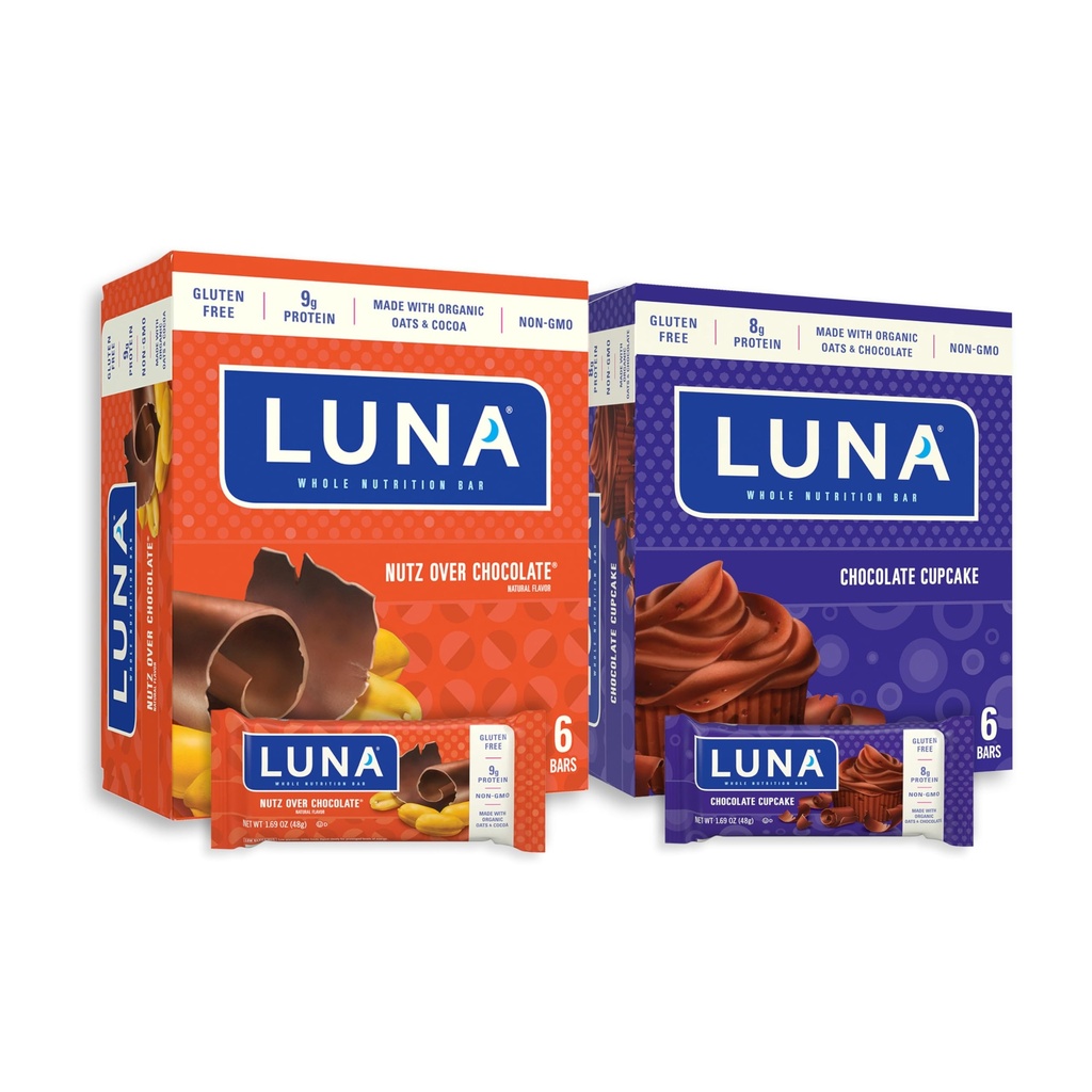 LUNA Bar - Variety Pack - nützlich über Schokolade und Schokolade Cupcake Flavor - Snack Bars - Non-GMO - Glutenfreie Protein Bars - Hergestellt mit Bio Hafer (12 Pack, 2 Boxen)