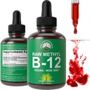 Raw Methyl B12 Flüssigkeitstropfen. Sublingual Fast Acting Advanced Vegan B 12 Flüssige Vitamin-Ergänzung. Hohe Bioverfügbarkeit Methylcobalamin B-12 Vitamine für Energie, Fokus und Relief. für Männer + Frauen