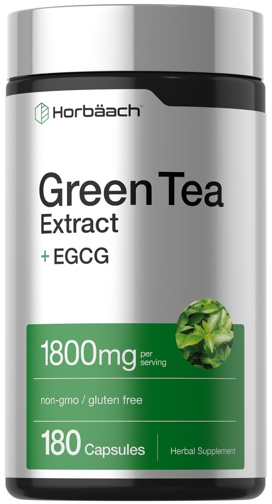 Horbäach EGCG Pilules d'extrait de thé vert (180 capsules) Potentialité maximale Supplément sans OGM et sans gluten