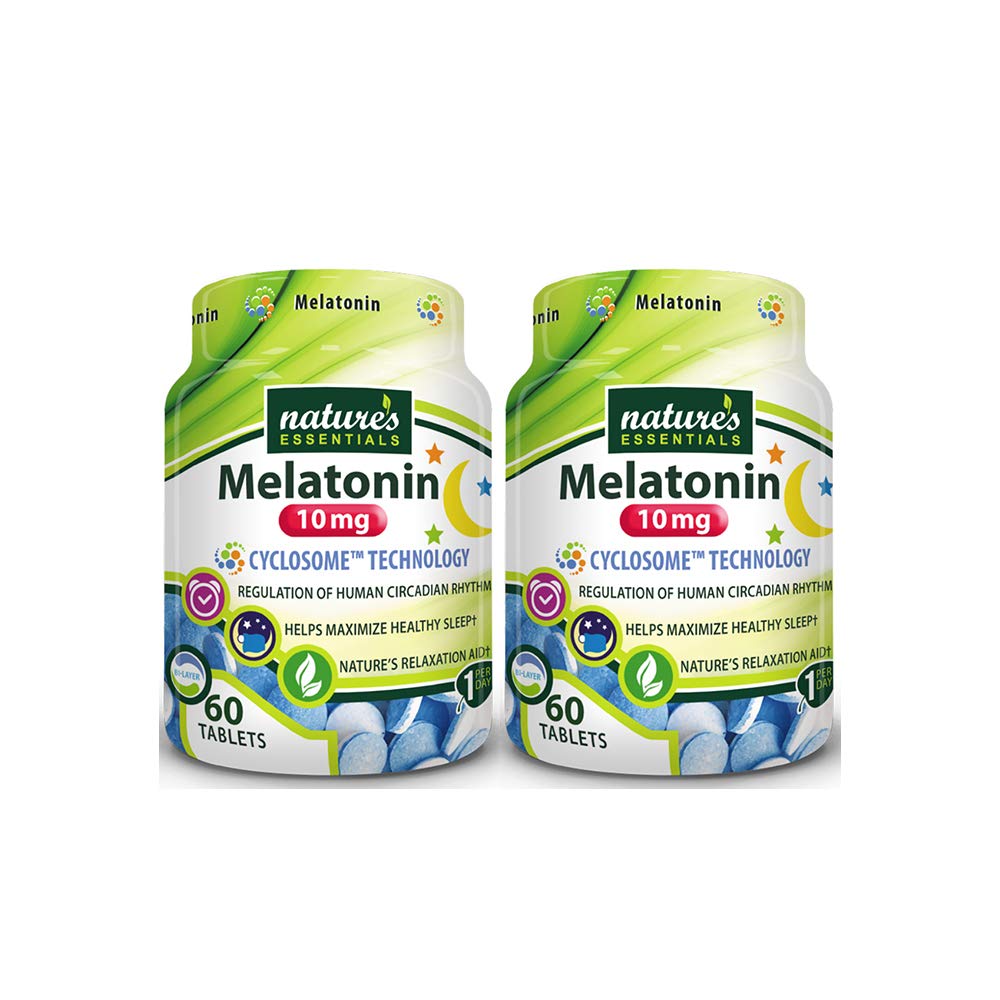 NATURE'S ESSENTIALS Melatonin 10mg. Release immédiate et prolongée.