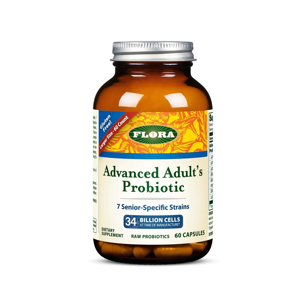 Flora - Advanced Adult's Blend Probiotic, Seven Senior-Specific Strains, Glutenfrei, Raw Probiotic mit 34 Billion Cells, 60 Kapseln
