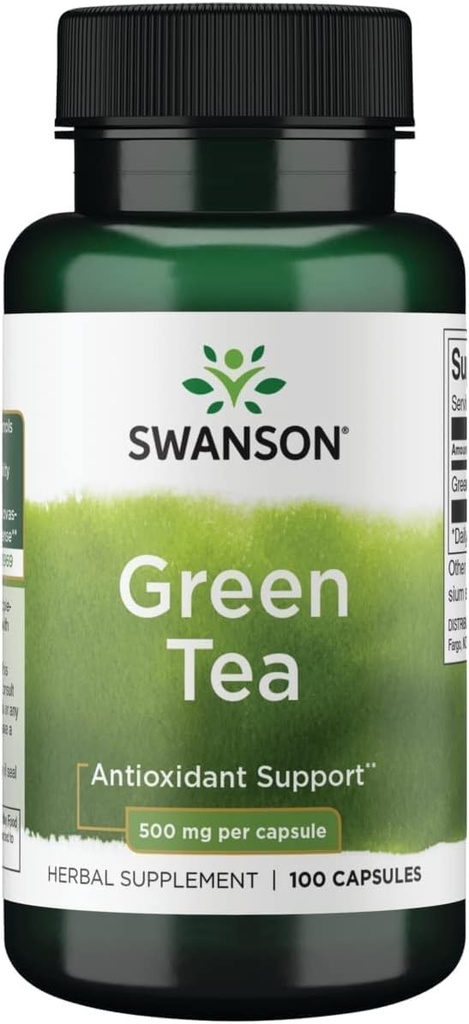 Supplément extrait de thé vert de Swanson - Antioxydant Rich - 500 MG Green Tea Leaf Poudre - 100 Capsules