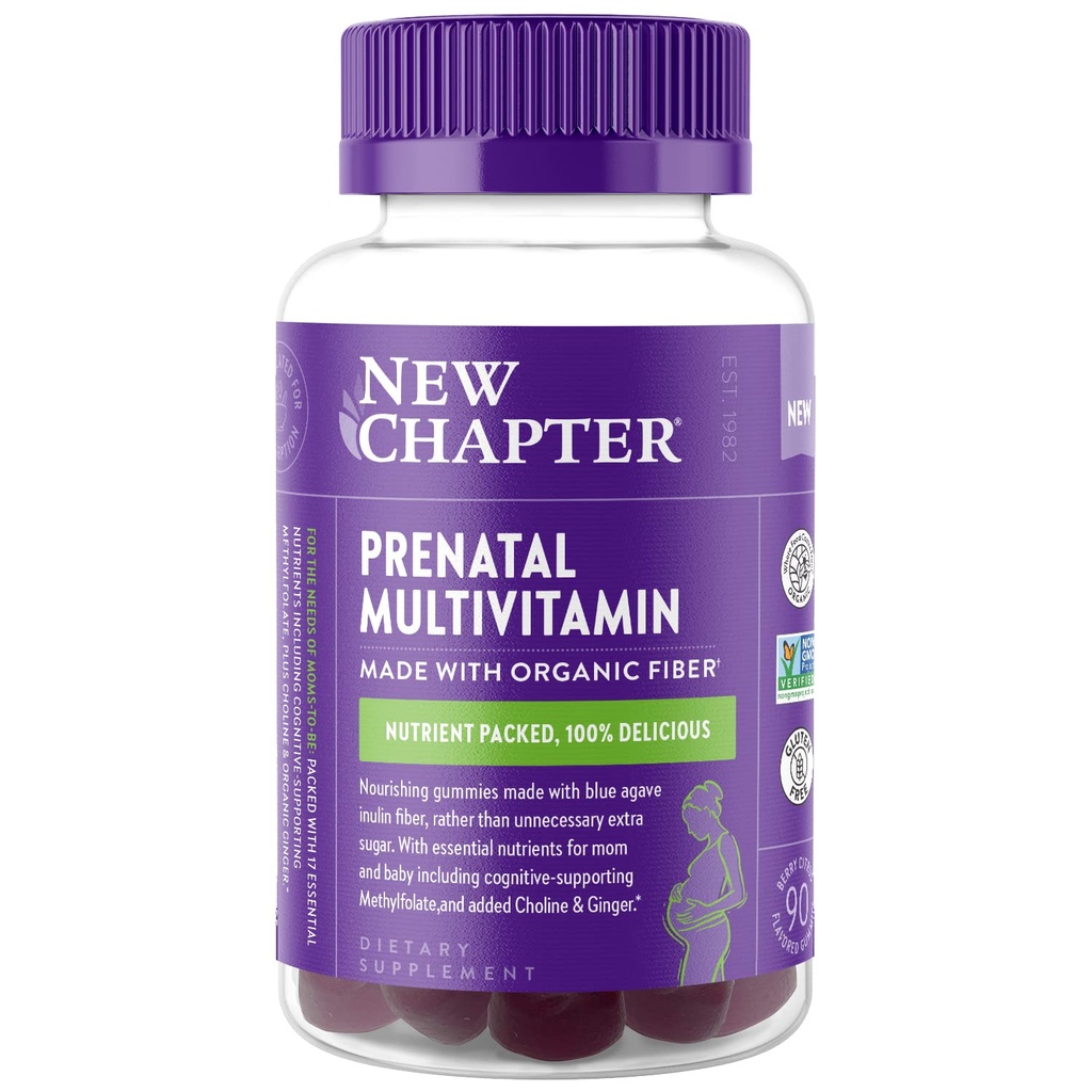 Neu Chapter Prenatal Multivitamin Gummies – 67% weniger Zucker, Pränatale Gummi für Mutter & Gesundes Baby mit Methylfolat, Vitamin D3, Choline + Ginger, Non-GMO, Glutenfrei, Berry Citrus, 90ct