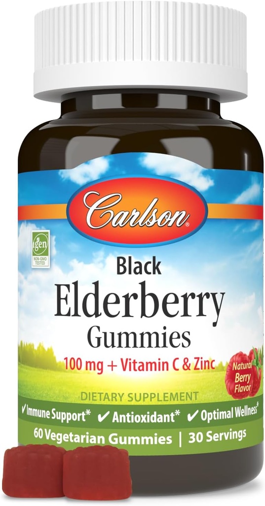 Carlson - Gommies de mûrier noir, avec vitamine C et zinc, soutien immunitaire, 60 gommies