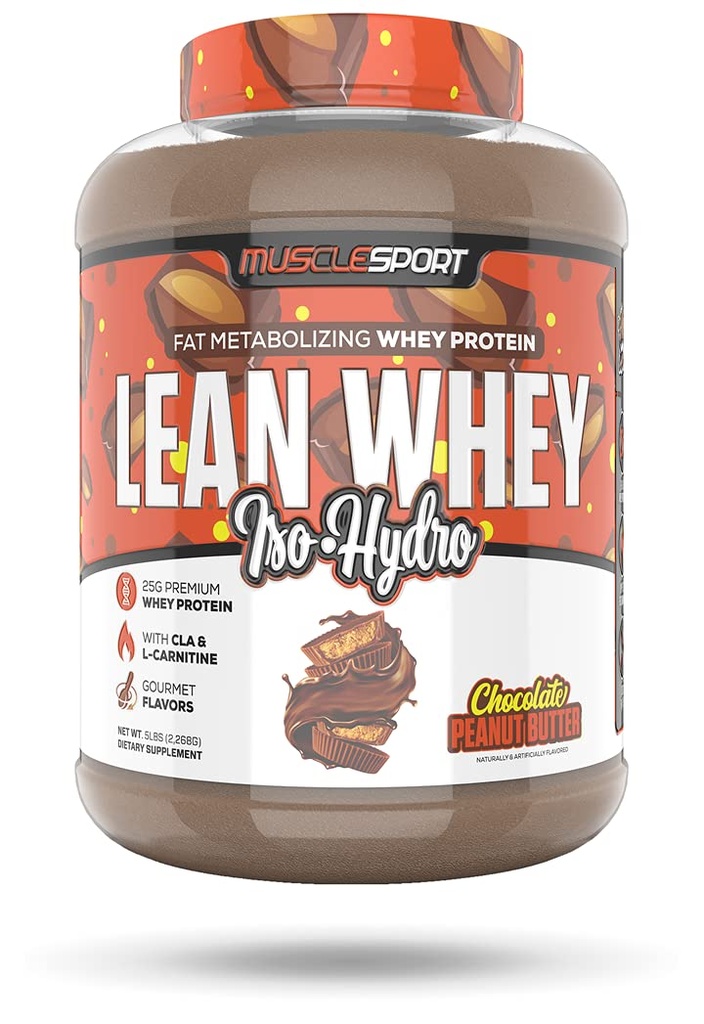 Musclesport Lean Whey RevolutionTM Protein Powder - Whey Protein Isolate - Low Calorie, Low Carb, Low Fat, Incredible Flavors - 25g Protein pro Scoop - 5lb Chocolate Peanut Butter
