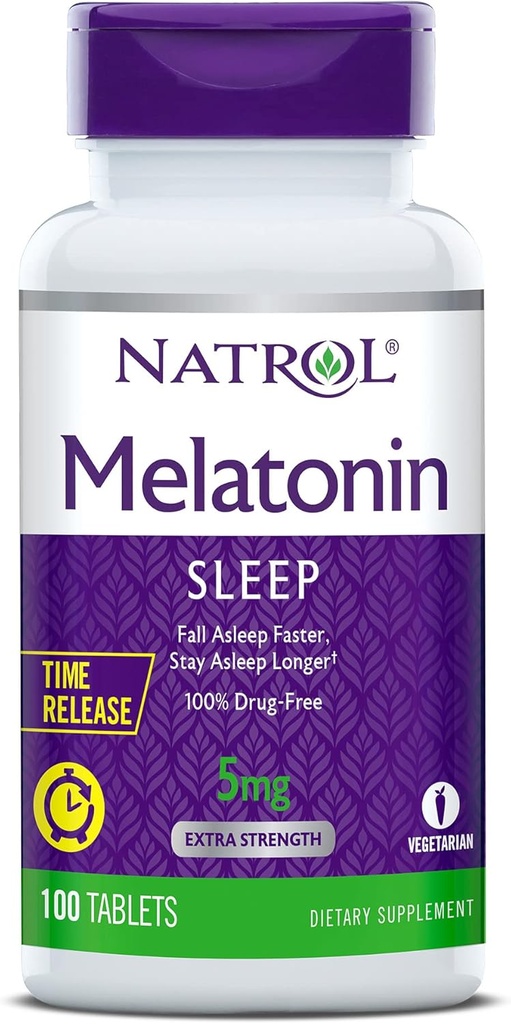 Natrol Mélatonine à libération temporelle 5 mg, supplément alimentaire pour sommeil reposé *, 100 comprimés (paquet de 2), 200 jours d'approvisionnement