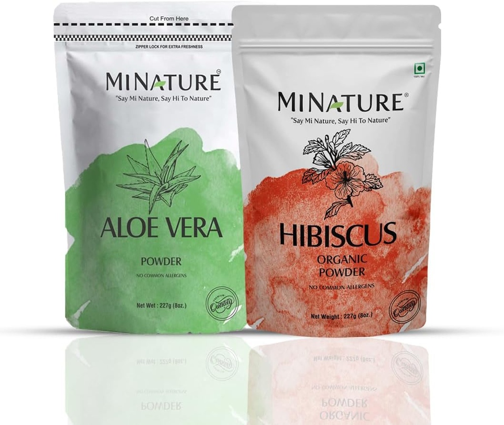 Haarpflege Combo von minature | Set von Aloe Vera Pulver & Hibiscus Pulver | 227g Jedes | Pure & Natural | Frei von Chemikalien & Konservierungsmittel