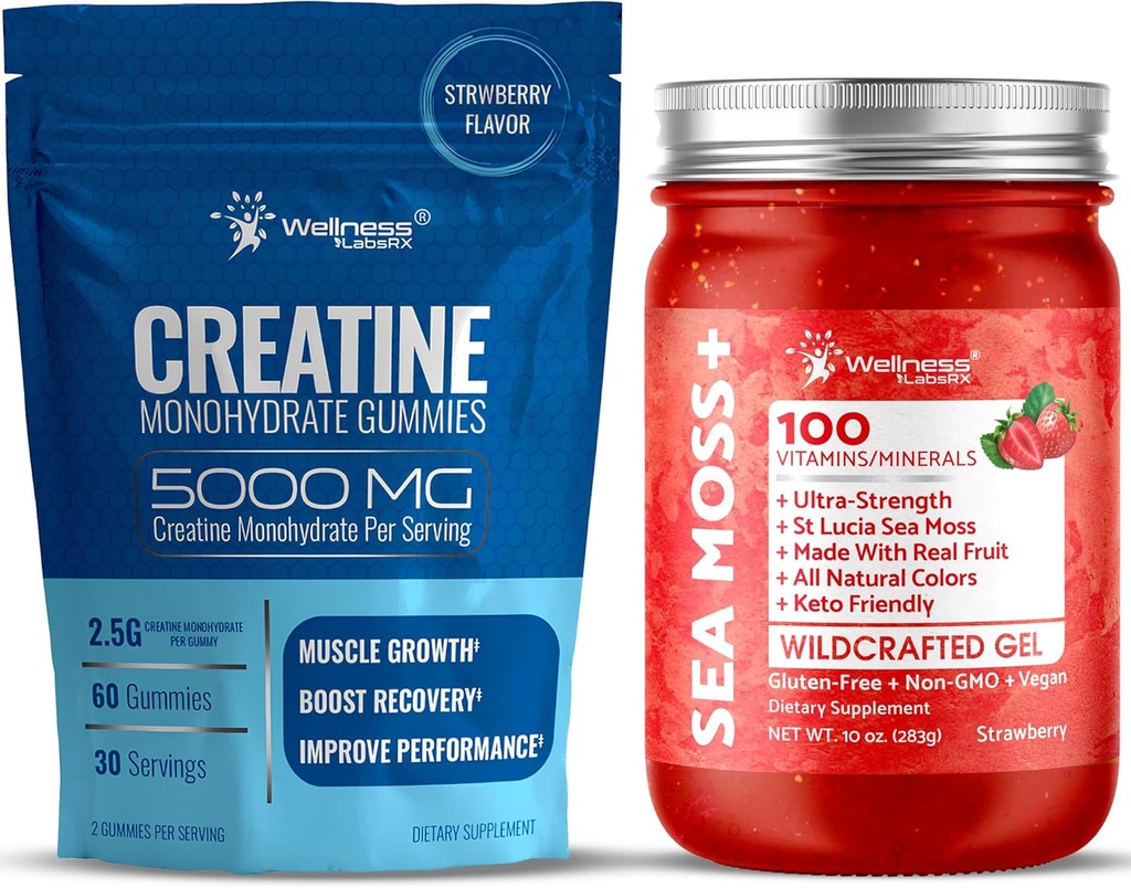 WELLNESS LABSRX Sea Moss Gel Erdbeere mit Creatine Gummis