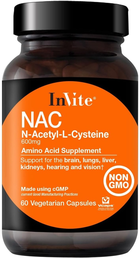 Invite Health N-Acetyl Cystein (NAC) - Unterstützt Leber- und Gehirngesundheit - liefert die essentielle Aminosäure L-Cystein und einen Precursor zum Tripeptid Glutathione - 60 vegetarische Kapseln