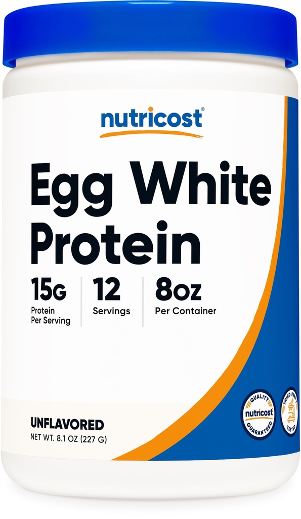 Poudre de protéines blanches d'oeufs de Nutricost 8 oz (non aromatisée) - Non-OGM, sans gluten