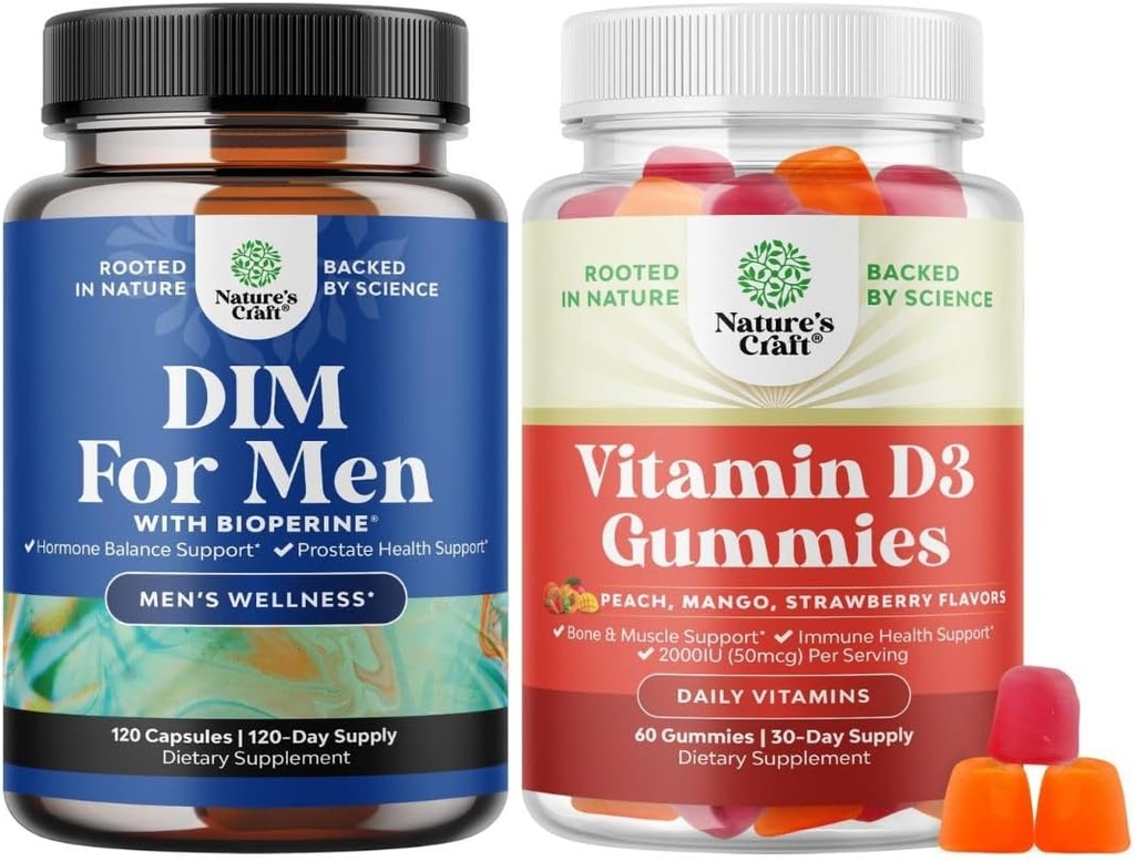 Bundle of Advanced Diindolylmethan DIM Supplement für Männer und Vitamin D3 Gummi für tägliche Wellness für Knochen Muskel- und Immununterstützung
