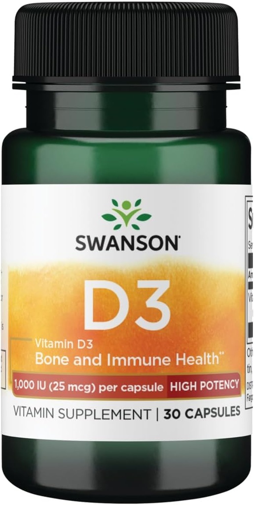 Swanson Vitamine haute puissance D-3 1000 Iu (25 mcg) 30 Capsules