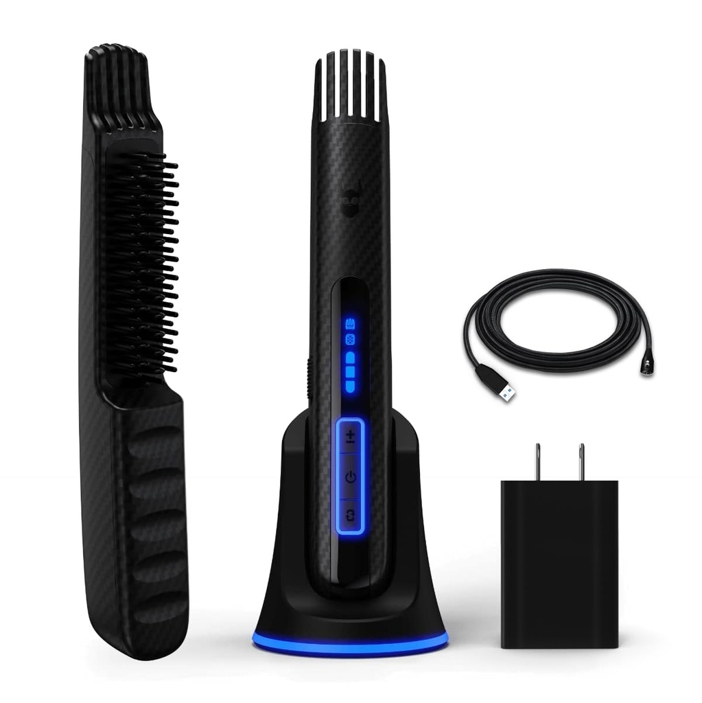 The Beard Struggle Carbon X - Beard Brush + Bart Richter für Herren - Cordless Bart Brush & Richt Comb - wiederaufladbar, 3 Hitzeeinstellungen, Micro-Fibre Schutzhülle enthalten