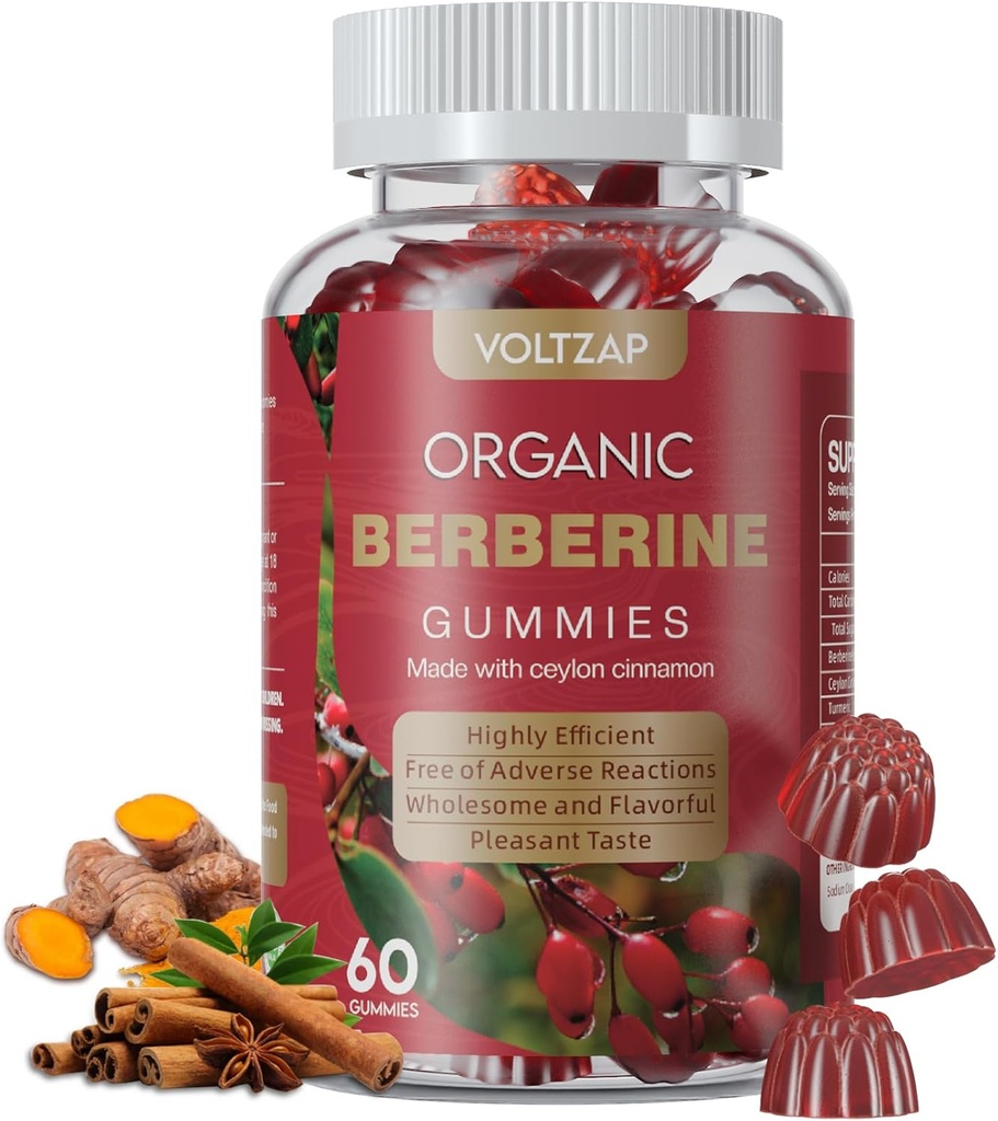 Berberine Supplement Gummies 1200mg: Berberine mit Ceylon Cinnamon - Berberine Gummies mit Kurkuma Milch Thistle Artichoke - Vegan Raspberry Flavor (60 Count)