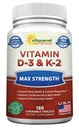 aSquared Nutrition Vitamine D3 with K2 Supplement-180 Comprimés à croquer, Max Strength D-3 Cholecalciferol et K-2 MK7 pour soutenir les os sains, les dents, le coeur - Antioxydant D3 et K2 MK-7 Formule énergétique Adultes
