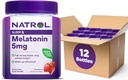 Natrol 5mg Gummées de mélatonine, Soutien au sommeil pour les adultes, Suppléments de mélatonine pour dormir, 60 Gummées aromatisées aux fraises, 30 jours d'approvisionnement (paquet de 12)