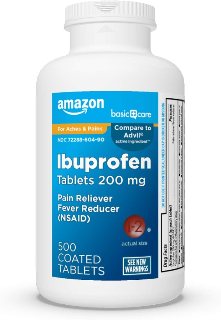 Basic Care Ibuprofen Tablets 200 mg, Schmerzlinderung/Fever Reducer, 500 Zähler